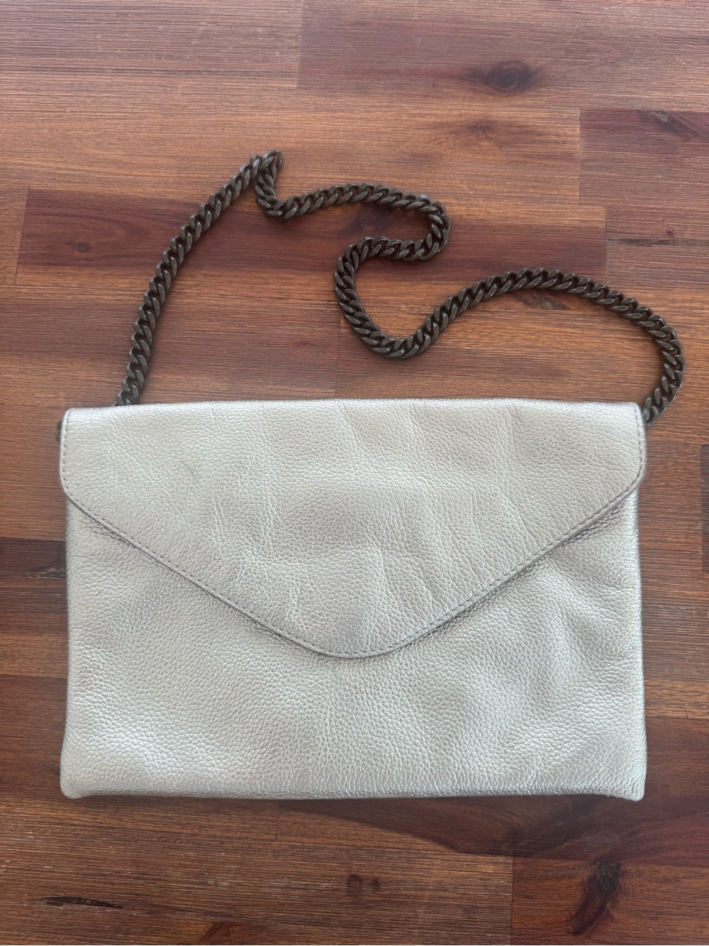 J. Crew Pebbled Leather Envelope Clutch in Gold with Chain Strap